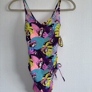 Buc-ee's Tropical Print One Piece Swimsuit Drawstring Sides  Size M